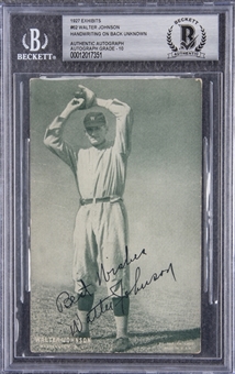 1927 Exhibits Walter Johnson Signed Card – Beckett GEM MT 10 Signature